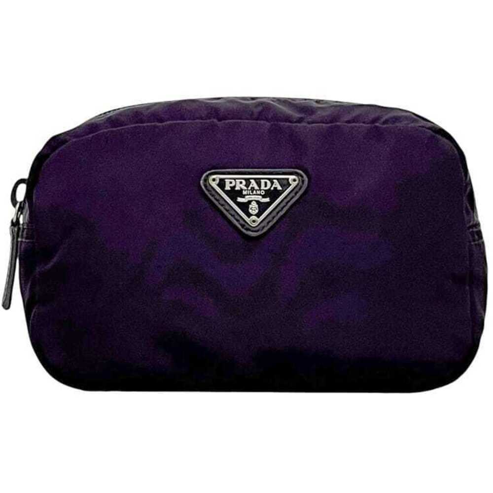 Prada Pouch Clutch Purple Tessuto Leather Case Zip Triangle Plate Cosmetic
